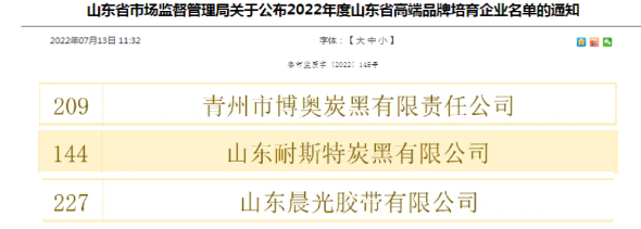 晨光膠帶、博奧炭黑、耐斯特入選山東省高端品牌培育企業(yè)名單